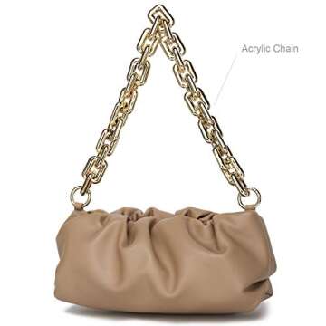 CATMICOO Chunk Chain Dumpling Bag Cloud Clutch Purse for Women with Ruched Detail (Apricot)