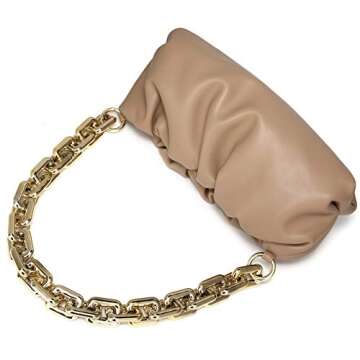 CATMICOO Chunk Chain Dumpling Bag Cloud Clutch Purse for Women with Ruched Detail (Apricot)