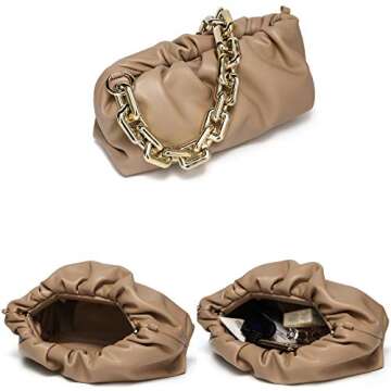CATMICOO Chunk Chain Dumpling Bag Cloud Clutch Purse for Women with Ruched Detail (Apricot)