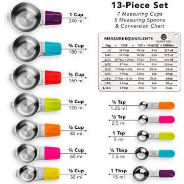 Magnetic Measuring Cups and Spoons Set. Stainless Steel Metal Measuring Cup Set. 13-Piece Non-Toxic Magnetic Measuring Spoon Set. Professional Chef Grade Dry and Liquid Measure Cups.
