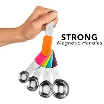 Magnetic Measuring Cups and Spoons Set. Stainless Steel Metal Measuring Cup Set. 13-Piece Non-Toxic Magnetic Measuring Spoon Set. Professional Chef Grade Dry and Liquid Measure Cups.