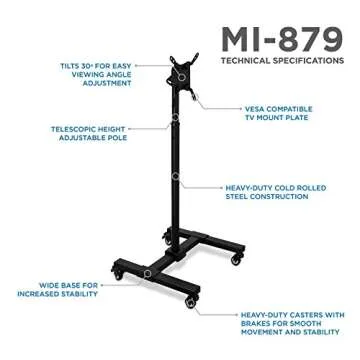 Mobile TV Stand with Adjustable Height & Locking Wheels | Fits 13-42 inch Screens
