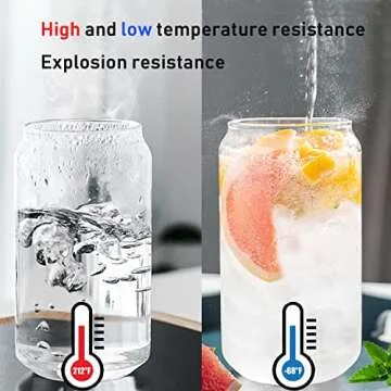 6 Pack Beer Glass Cups with Lids and Straws - Can Shaped Drinking Glasses, 16 oz Iced Coffee Glasses, Cute Tumbler Cup for Smoothie, Boba Tea, Whiskey, Water - 2 Cleaning Brushes, 1 Sponge Cup Brush