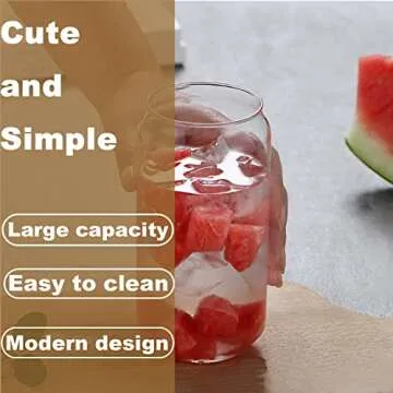 6 Pack Beer Glass Cups with Lids and Straws - Can Shaped Drinking Glasses, 16 oz Iced Coffee Glasses, Cute Tumbler Cup for Smoothie, Boba Tea, Whiskey, Water - 2 Cleaning Brushes, 1 Sponge Cup Brush