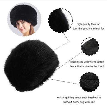 LA CARRIE Women's Faux Fur Hat for Winter with Stretch Cossack Russion Style(Black)