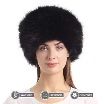 LA CARRIE Women's Faux Fur Hat for Winter with Stretch Cossack Russion Style(Black)