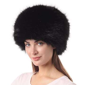 LA CARRIE Women's Faux Fur Hat for Winter with Stretch Cossack Russion Style(Black)
