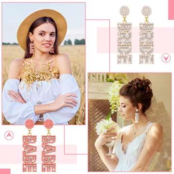 8 Pairs Wedding Rhinestone Bride Earrings Bridal Babe Dangle Earring Set, Handmade Beaded Statement Bridesmaid Earrings for Women Bachelorette Party Gifts