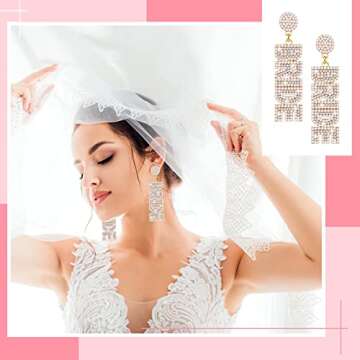 8 Pairs Wedding Rhinestone Bride Earrings Bridal Babe Dangle Earring Set, Handmade Beaded Statement Bridesmaid Earrings for Women Bachelorette Party Gifts