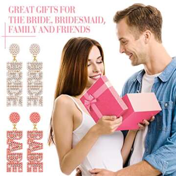 8 Pairs Wedding Rhinestone Bride Earrings Bridal Babe Dangle Earring Set, Handmade Beaded Statement Bridesmaid Earrings for Women Bachelorette Party Gifts