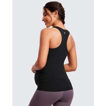 CRZ YOGA Women’s Butterluxe Racerback Maternity Tank Top with Built-in Bra in Black