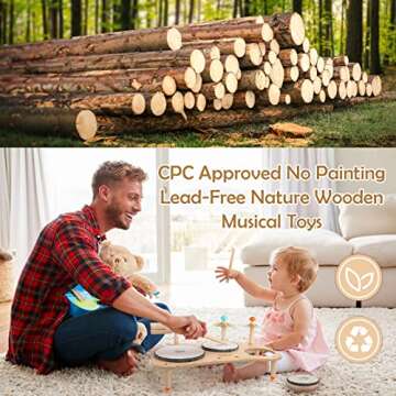 Kids Drum Set for Toddlers 1-3, Musical Instruments Toys for 1 Year Old Boy Girls Gifts, Wooden Montessori Toys 1 2 3 Year Old, 1st Christmas Birthday Gifts for Boys Girls Age 1-2