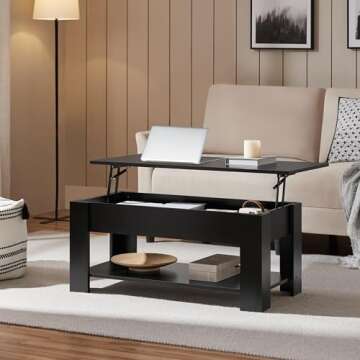 Yaheetech Wooden Coffee Table, Lift Top Coffee Table with Large Hidden Storage Shelf, Lift Tabletop ...
