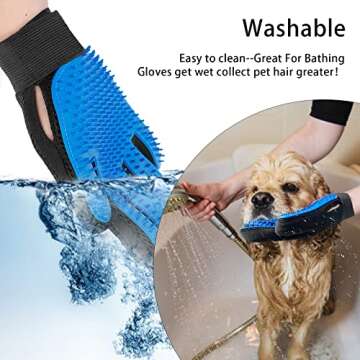 SSRIVER Pet Grooming Glove Hair Remover Brush Gentle Deshedding Efficient Pet Mitt Pet Massage Gloves Dog Cat Horse Long Short Fur (Pair - Right and Left Hand Blue, One Size Fits All)