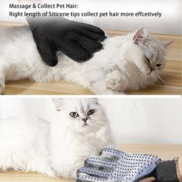 SSRIVER Pet Grooming Glove Hair Remover Brush Gentle Deshedding Efficient Pet Mitt Pet Massage Gloves Dog Cat Horse Long Short Fur (Pair - Right and Left Hand Blue, One Size Fits All)