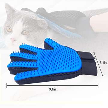 SSRIVER Pet Grooming Glove Hair Remover Brush Gentle Deshedding Efficient Pet Mitt Pet Massage Gloves Dog Cat Horse Long Short Fur (Pair - Right and Left Hand Blue, One Size Fits All)