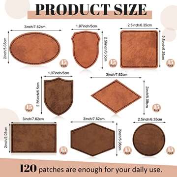 120 Pieces Rustic Leatherette Hat Patches with 8 Types of Shape Laser Engraving Blanks Patch Adhesiv...