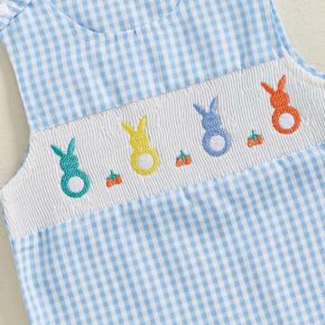 NEVUQO Baby Boy Easter Outfit Sleeveless Shorts Jumpsuit Romper Newborn Infant One Piece Clothes 0 3 6 9 12 18 Months (Blue Bunny, 6-12 Months)