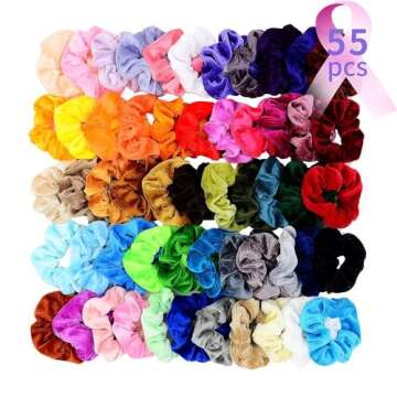 Chloven 55 Pcs Premium Velvet Hair Scrunchies Elastics Bobbles Hair Bands Scrunchy Hair Ties Ropes S...