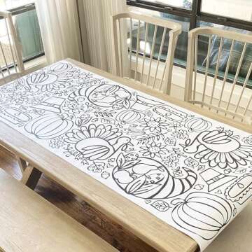 Tiny Expressions Thanksgiving Coloring Tablecloth for Kids - Rolled, Not Folded 30" x 72" Giant Coloring Banner to Color - Thanksgiving Activities for Kids