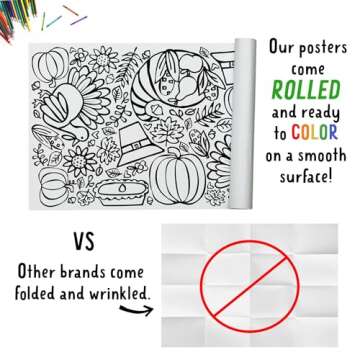 Tiny Expressions Thanksgiving Coloring Tablecloth for Kids - Rolled, Not Folded 30" x 72" Giant Coloring Banner to Color - Thanksgiving Activities for Kids
