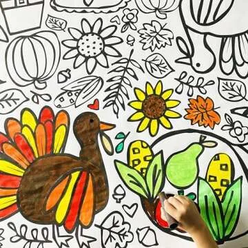 Tiny Expressions Thanksgiving Coloring Tablecloth for Kids - Rolled, Not Folded 30" x 72" Giant Coloring Banner to Color - Thanksgiving Activities for Kids