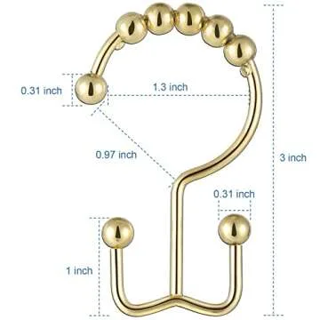 TOPROD Double Sided Shower Curtain Hooks Set of 12