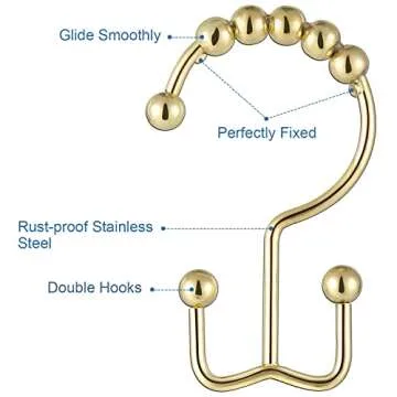 TOPROD Double Sided Shower Curtain Hooks Set of 12
