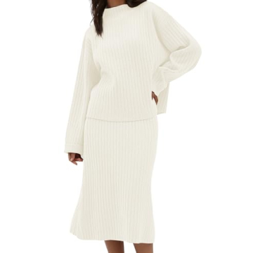 CHYRII Womens Fashion Two Piece Outfits Mock Neck Oversized Sweater Tops Skirt Sets Sweater Dress Lo...