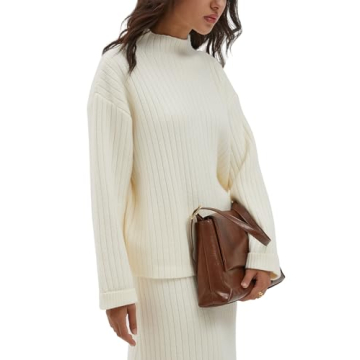 CHYRII Womens Fashion Two Piece Outfits Mock Neck Oversized Sweater Tops Skirt Sets Sweater Dress Lounge Sets White XS