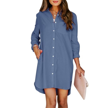 Aoudery Women's Button Down Shirt Dresses with Pockets – Chic and Stylish Cotton