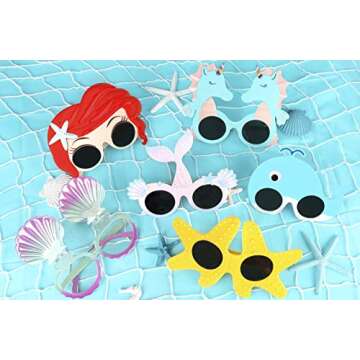 Ocean Line Mermaid Party Supplies Glasses - 6 Pairs Birthday Sunglasses for Girls, Under the Sea Gif...