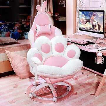 DOBUONO Cat Paw Cushion Cute Chair Cushions Kawaii Cat Paw Shape 28"x 24"Gaming Chair Cushion Kitty ...
