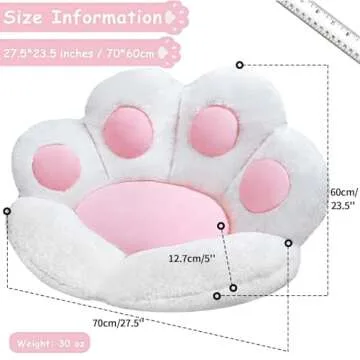 DOBUONO Cat Paw Cushion Cute Chair Cushions Kawaii Cat Paw Shape 28"x 24"Gaming Chair Cushion Kitty Plush Lazy Sofa Pillow for Girl Gamer Chair,Kawaii Accessories Stuff Room Decor (White)