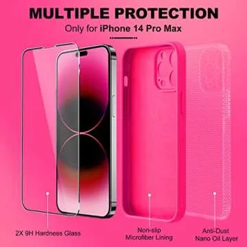 BossKiss Compatible with iPhone 14 Pro Max Case 6.7 inch, Premium Liquid Silicone Case [Velvety Touch] [2 Pcs 9H Tempered Glass Screen Protector], Camera All-Round Protection Case, Hot Pink