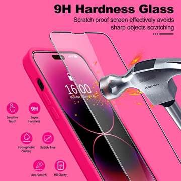 BossKiss Compatible with iPhone 14 Pro Max Case 6.7 inch, Premium Liquid Silicone Case [Velvety Touch] [2 Pcs 9H Tempered Glass Screen Protector], Camera All-Round Protection Case, Hot Pink