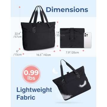 BAGSMART Tote Bag for Women, Foldable Tote Bag With Zipper Large Shoulder Bag Top Handle Handbag for...