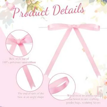 50 Pcs Pink Twist Tie Bows for Gifts & Crafts