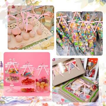 50 Pcs Pink Twist Tie Bows for Gifts & Crafts