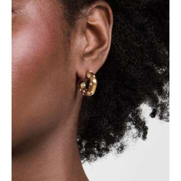 CONRAN KREMIX Small Thick Gold Chunky Hoop Earrings Diamond Lightweight Hoops For Women