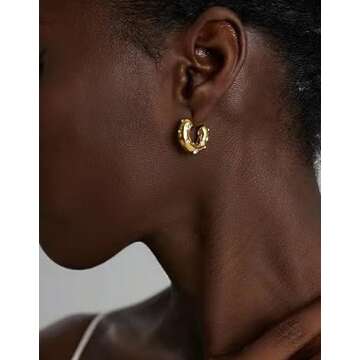 CONRAN KREMIX Small Thick Gold Chunky Hoop Earrings Diamond Lightweight Hoops For Women