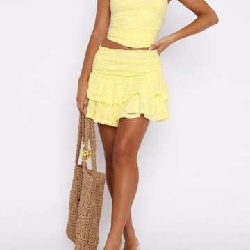 Y2K Lace Mini Skirt for Women in Yellow - Stylish & Trendy