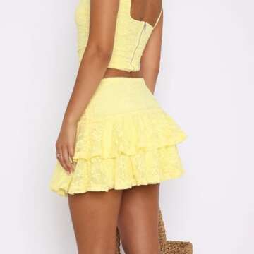 Y2K Lace Mini Skirt for Women in Yellow - Stylish & Trendy