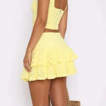 Y2K Lace Mini Skirt for Women in Yellow - Stylish & Trendy