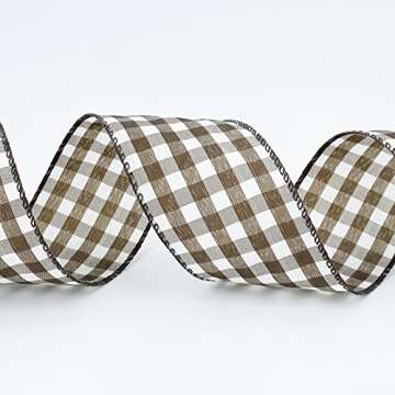 Leecogo Brown White Buffalo Check Plaid Wired Ribbon,2 1/2”x10 Yard, Farmhouse Gingham Ribbon for Easter, Christmas, Wreath, Spring, Summer, Wedding, Baby Shower, Birthday.