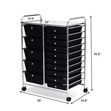 Giantex 15 Drawer Rolling Storage Cart Tools Scrapbook Paper Office School Organizer, Black