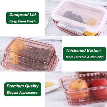 Taiuloo Set of 3 Food Storage Container, BPA Free Salad Bowls with Lids, Salad Lunch Container To Go with Handle, Plastic Meal Prep Storage Containers for Snacks, Fruits, Pink