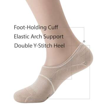 Pro Mountain No Show Socks Size S Beige 4 Pack Women Cotton Cushion Footies Liner Sneakers Workout Loafer Footies Flats US Shoe 6-8