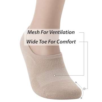 Pro Mountain No Show Socks Size S Beige 4 Pack Women Cotton Cushion Footies Liner Sneakers Workout Loafer Footies Flats US Shoe 6-8