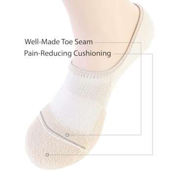 Pro Mountain No Show Socks Size S Beige 4 Pack Women Cotton Cushion Footies Liner Sneakers Workout Loafer Footies Flats US Shoe 6-8